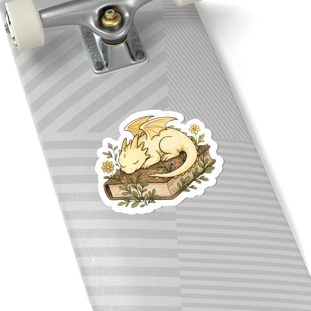 Sleeping Dragon on Books Sticker — Cute Fantasy Bookish Vinyl Sticker