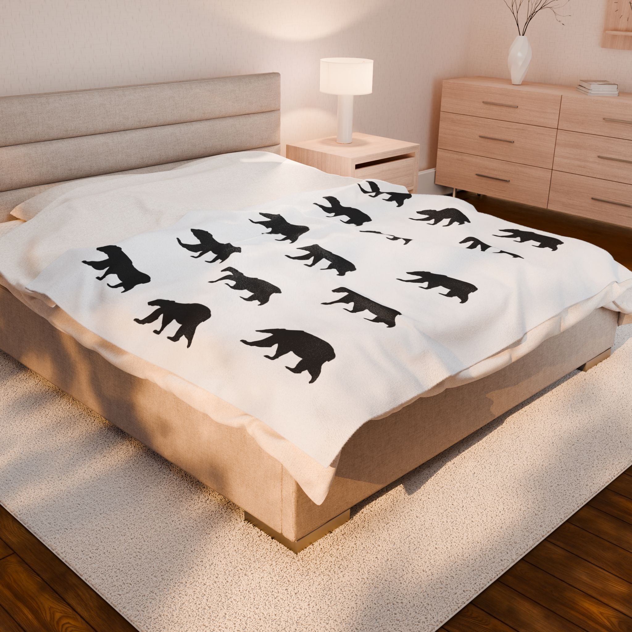 Bear Silhouette Velveteen Plush Blanket — Cozy Cabin Throw for Nature Lovers