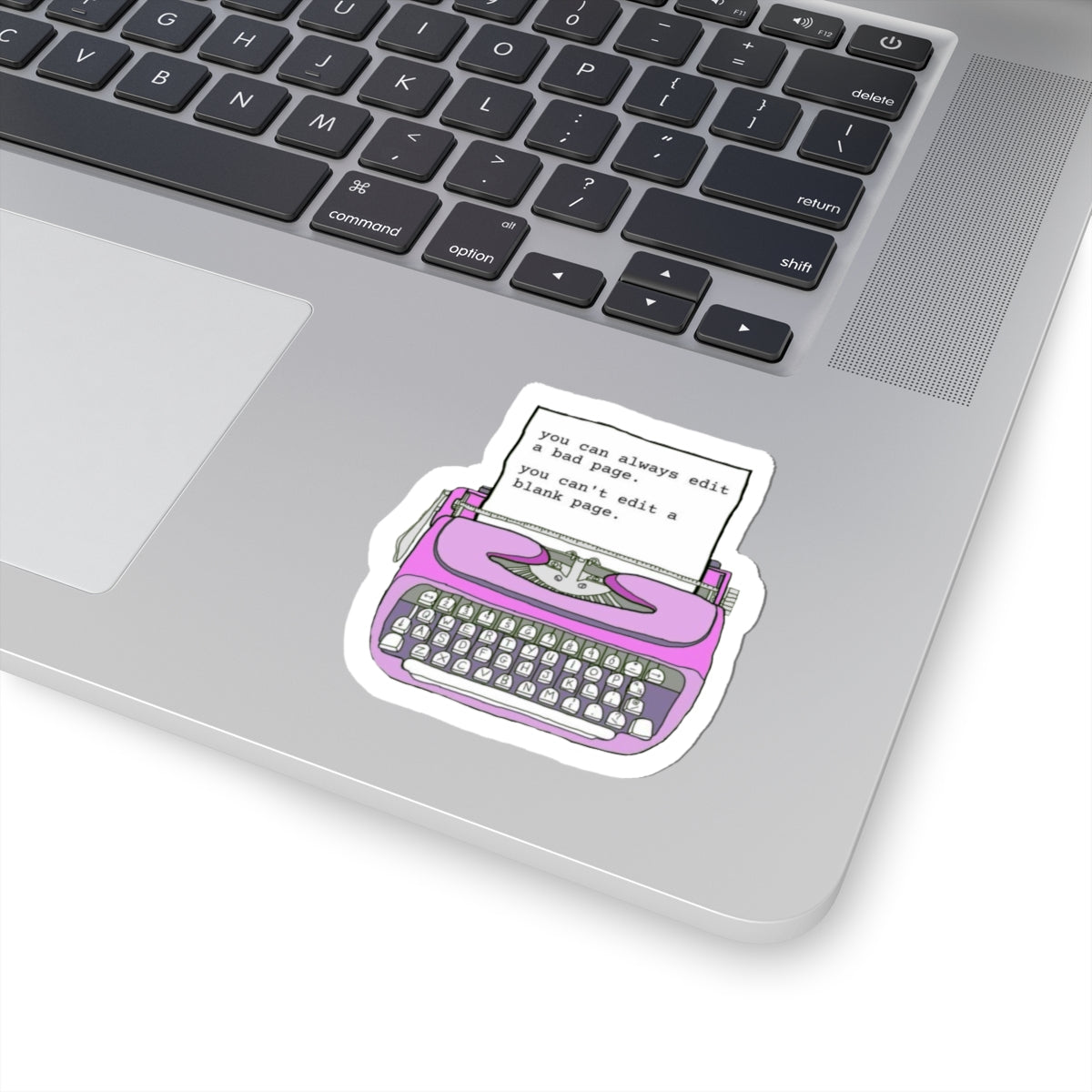 Typewriter Sticker 'You Can Always Edit a Bad Page' Pink Vintage Laptop Decal for Writers & Students