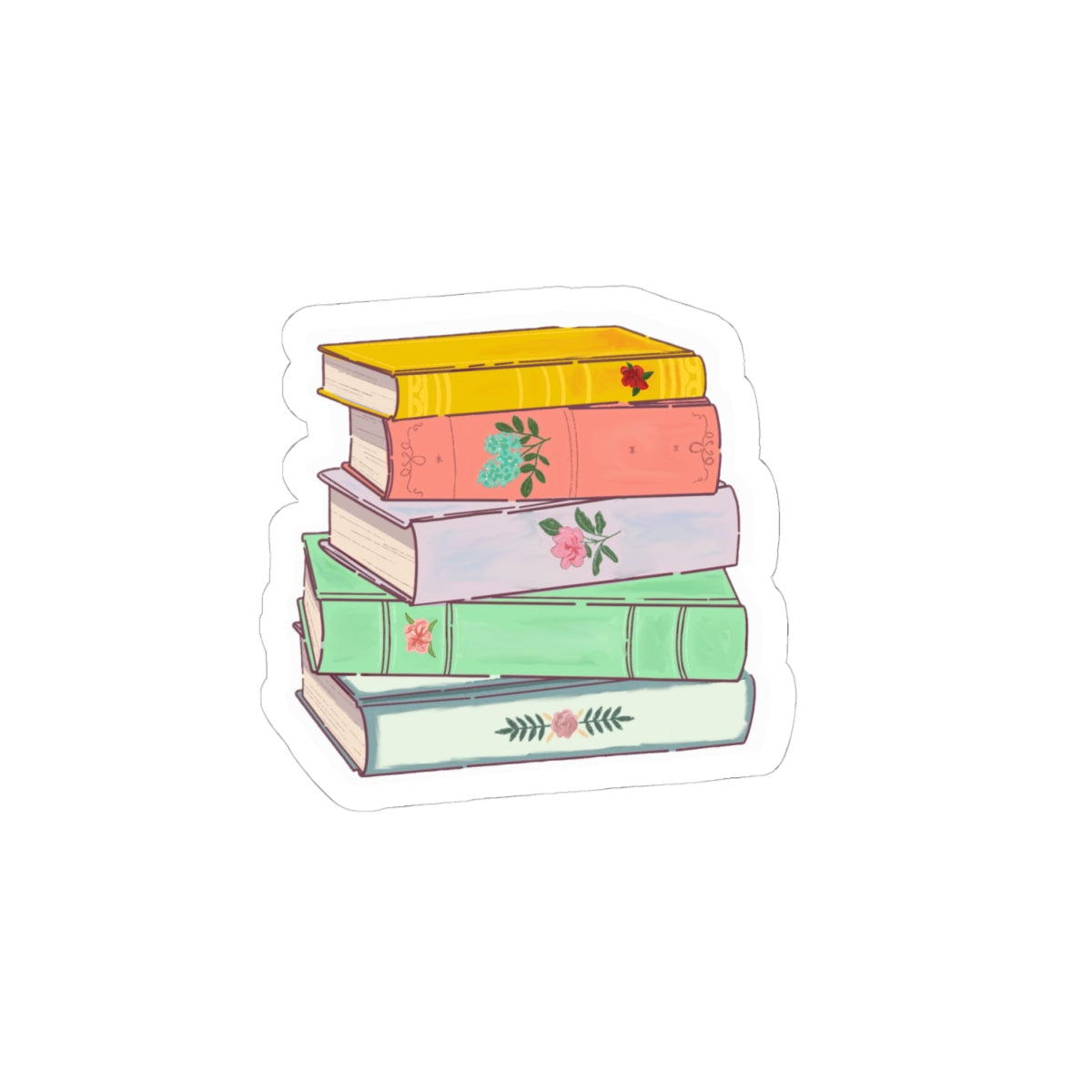 Stacked Floral Books Sticker Cute Vintage Booklover Decal