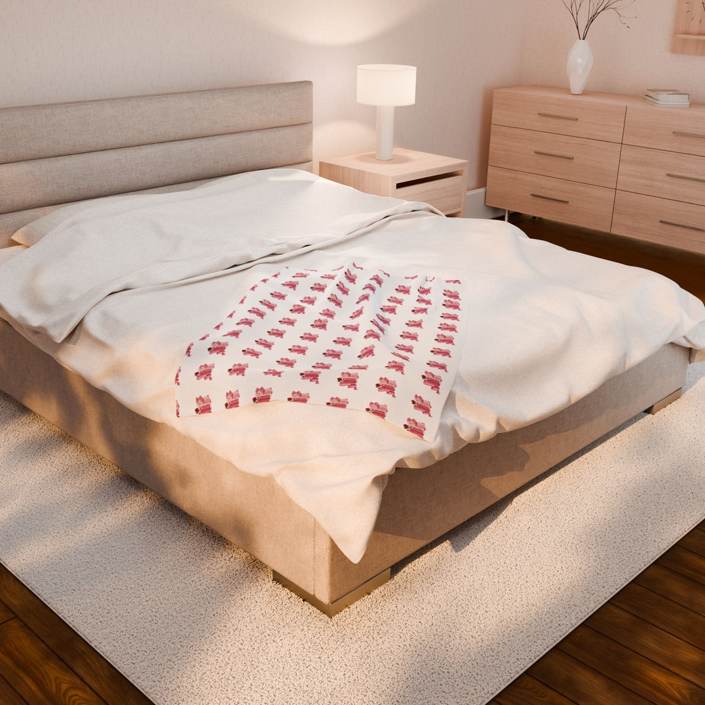 Plush Blanket — Pink Floral Bunny Repeat Velveteen Throw