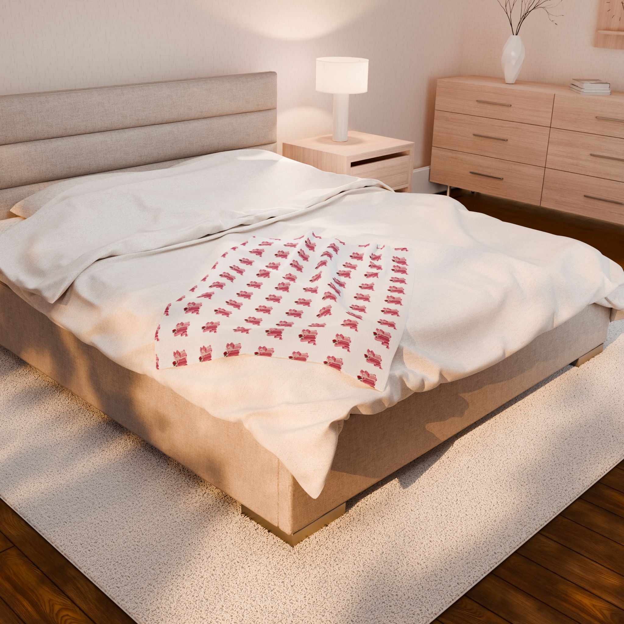 Plush Blanket — Pink Floral Bunny Repeat Velveteen Throw