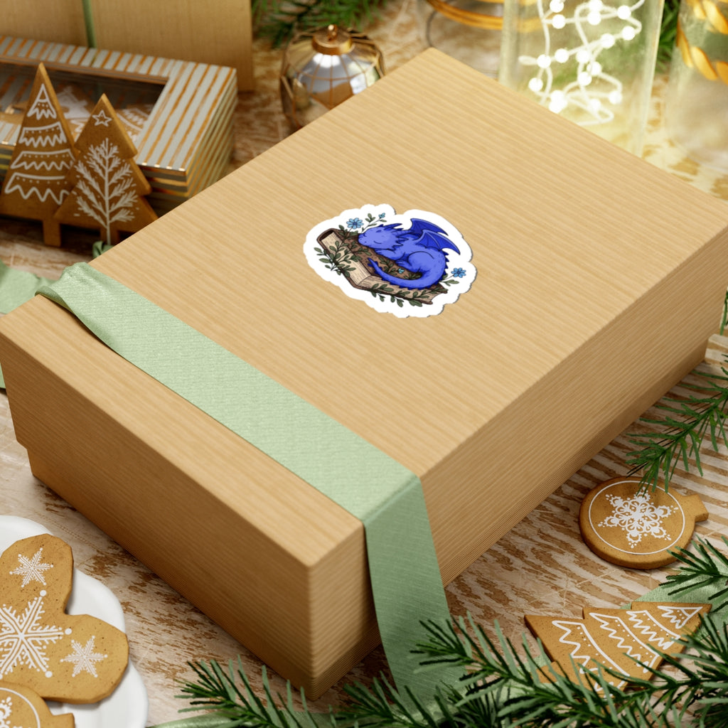 Sleeping Blue Dragon Sticker on Books — Cute Fantasy Bookish Vinyl