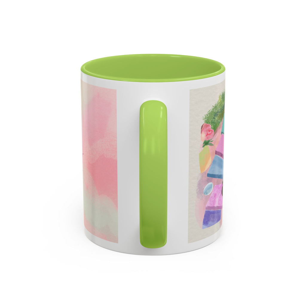 Pastel Floral Accent Coffee Mug — "Mchalie Creates" Artist Logo
