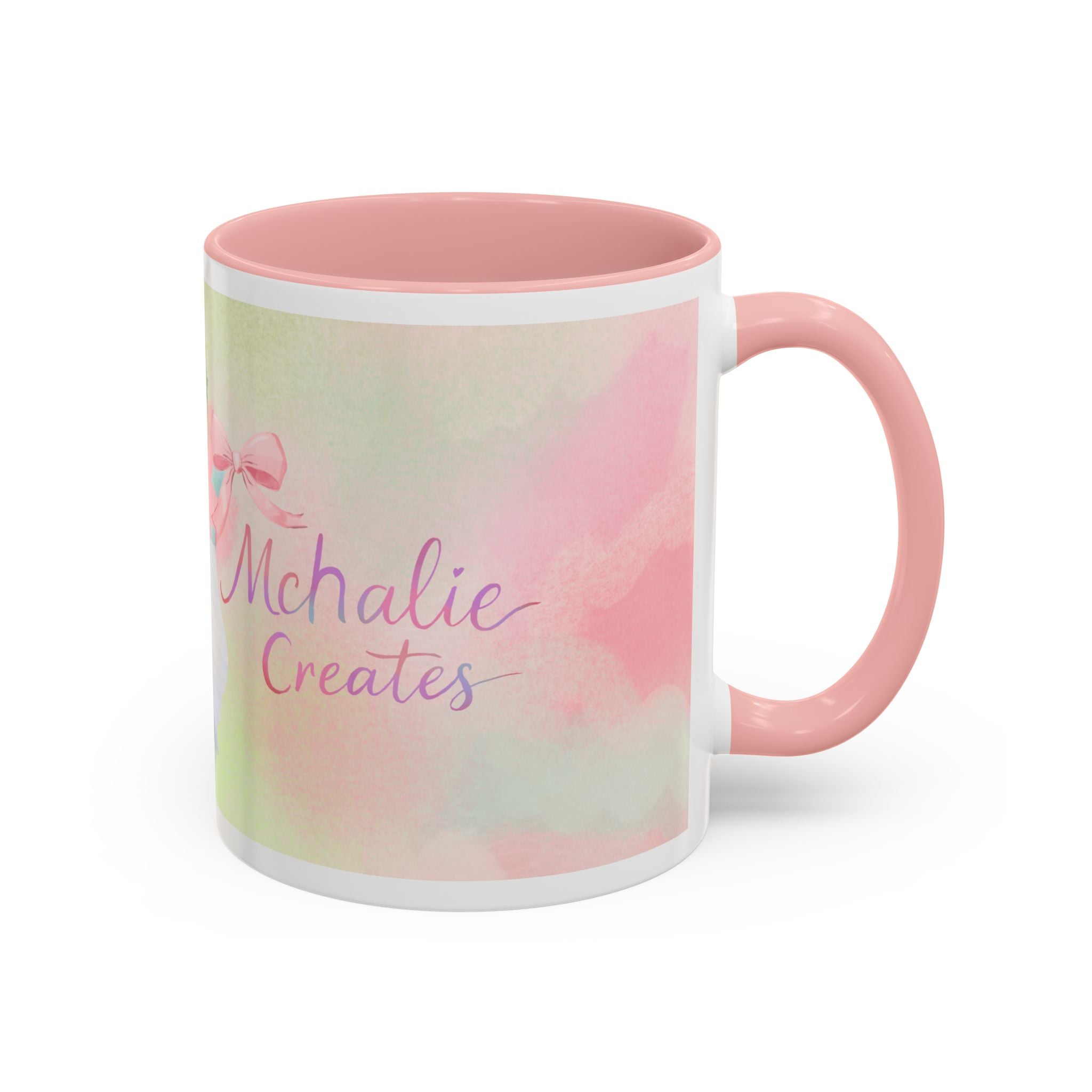 Pastel Floral Accent Coffee Mug — "Mchalie Creates" Artist Logo