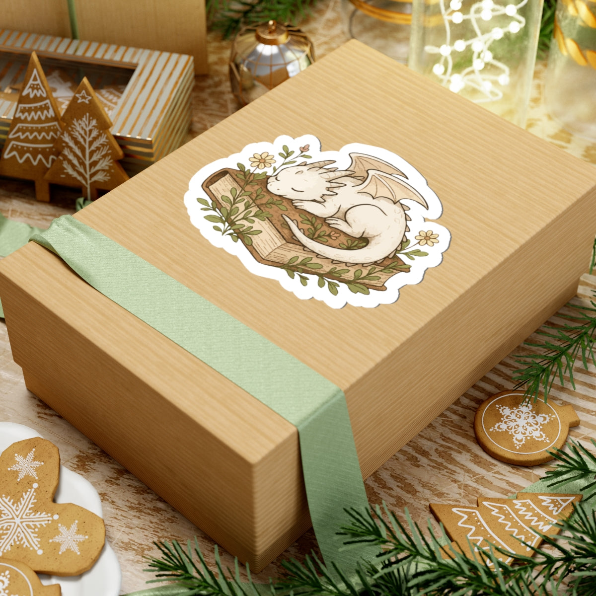 Sleeping Dragon on Book Sticker — Cute Fantasy Laptop Decal