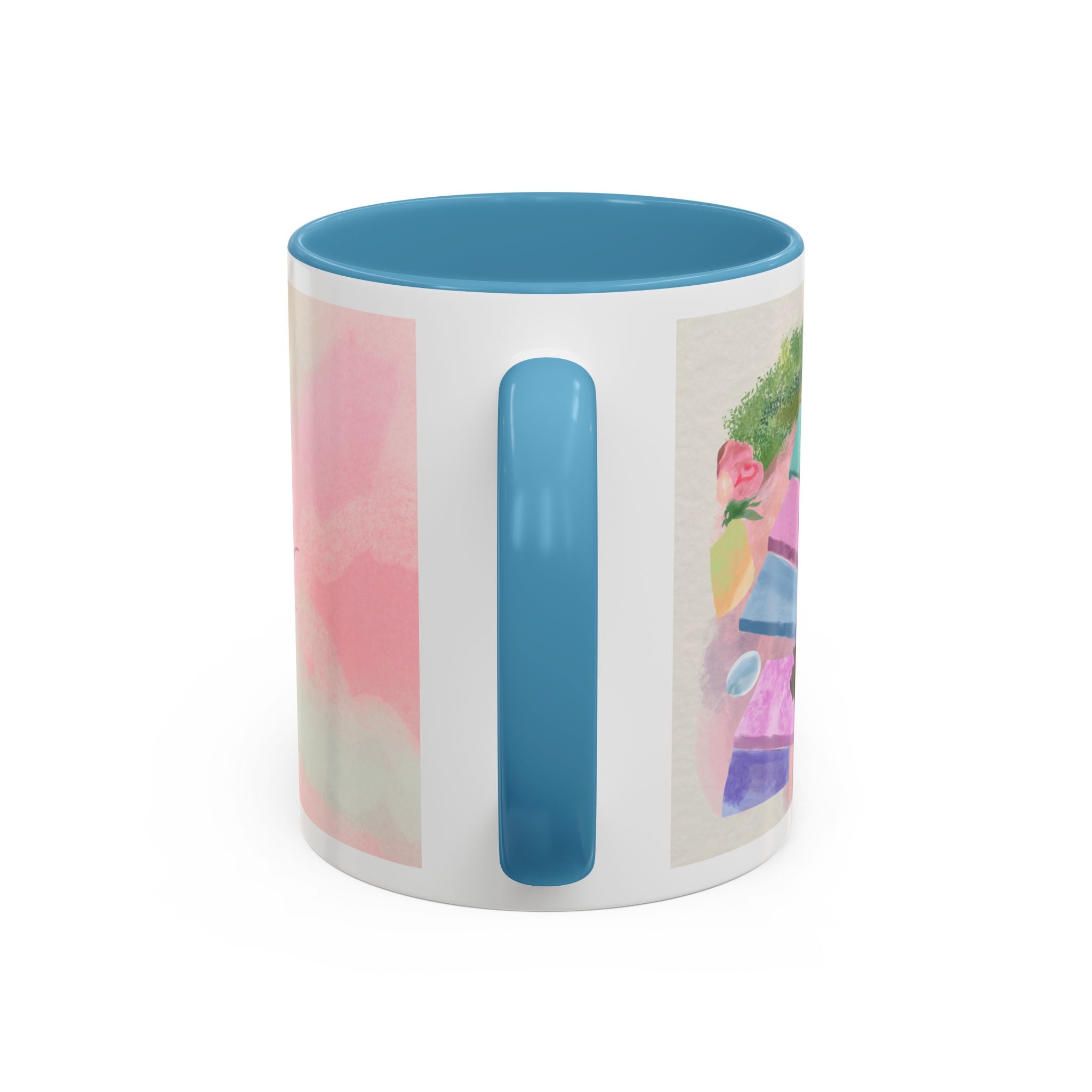 Pastel Floral Accent Coffee Mug — "Mchalie Creates" Artist Logo