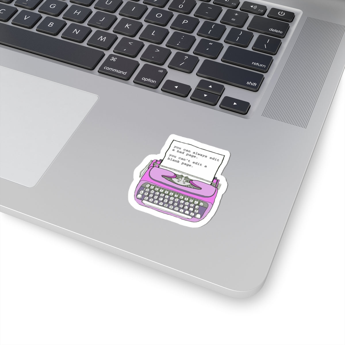 Typewriter Sticker 'You Can Always Edit a Bad Page' Pink Vintage Laptop Decal for Writers & Students