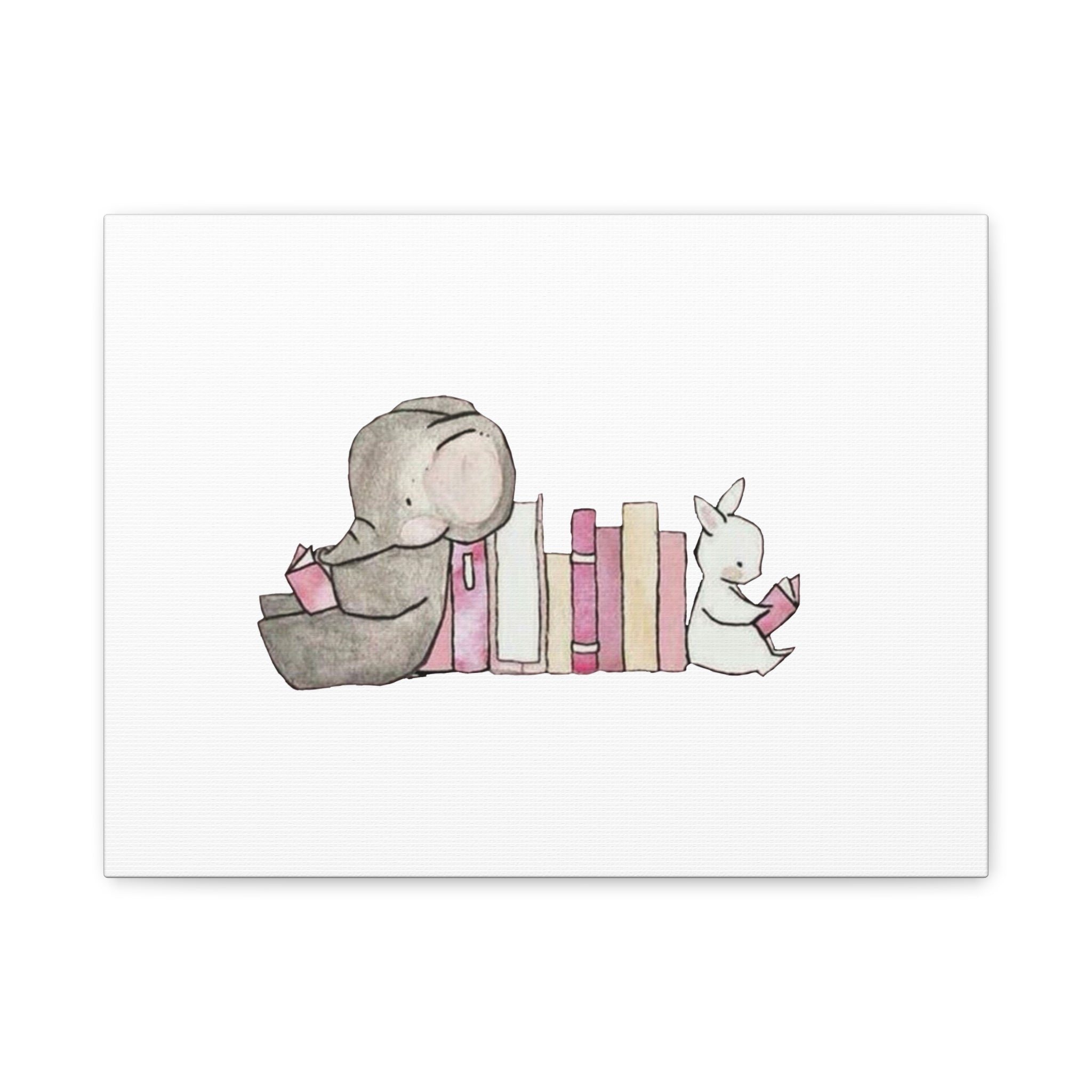 Nursery Storytime Canvas Print Elephant & Bunny Reading Wall Art