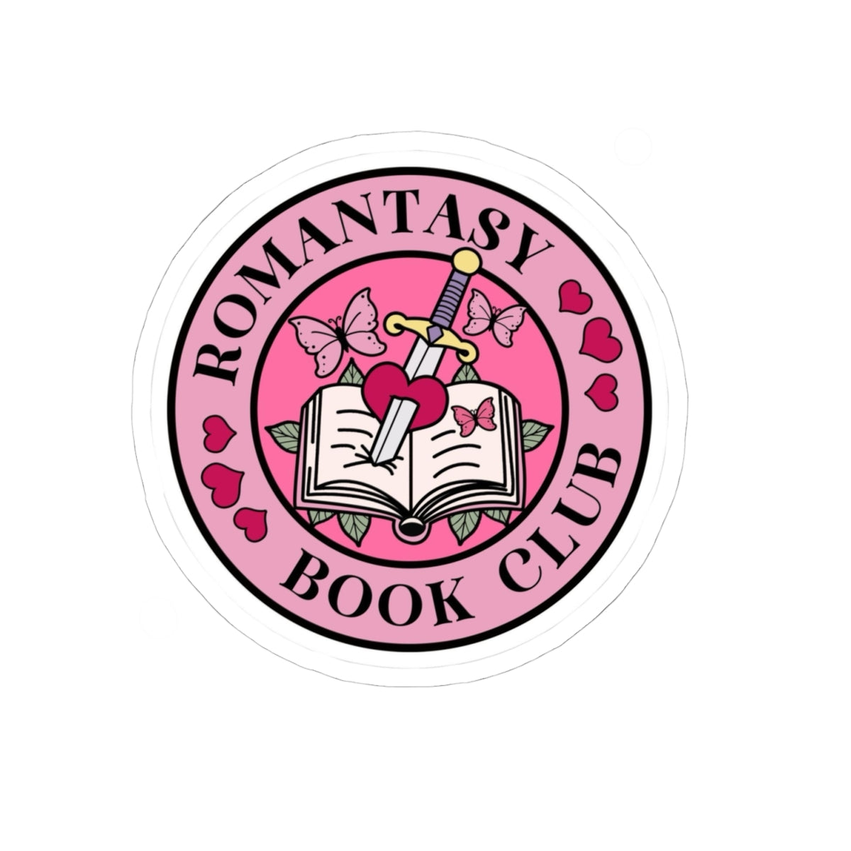 Romantasy Book Club Sticker — Pink Heart & Dagger Kiss-Cut Sticker for Readers