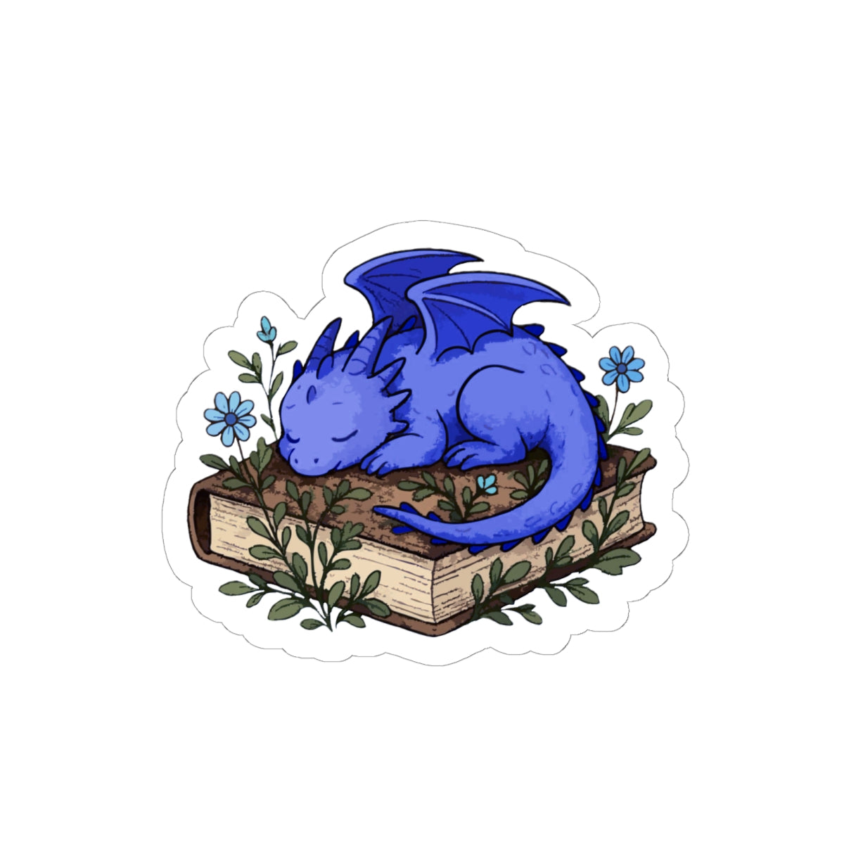 Sleeping Blue Dragon Sticker on Books — Cute Fantasy Bookish Vinyl