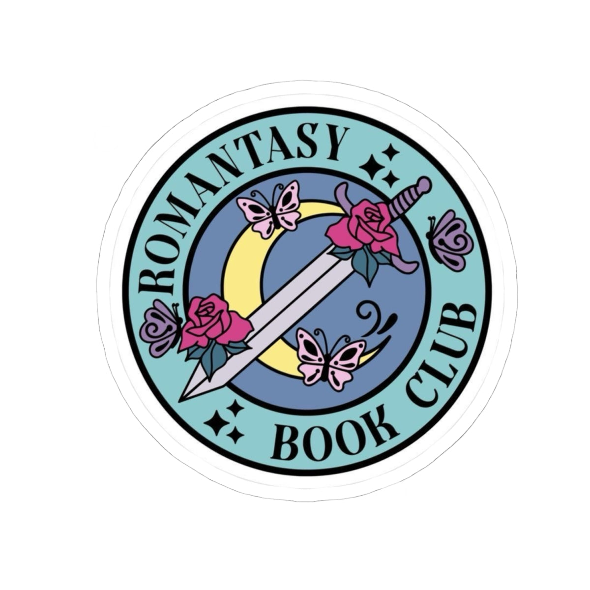 Romantasy Book Club Sticker — Sword, Roses & Butterflies Laptop Decal