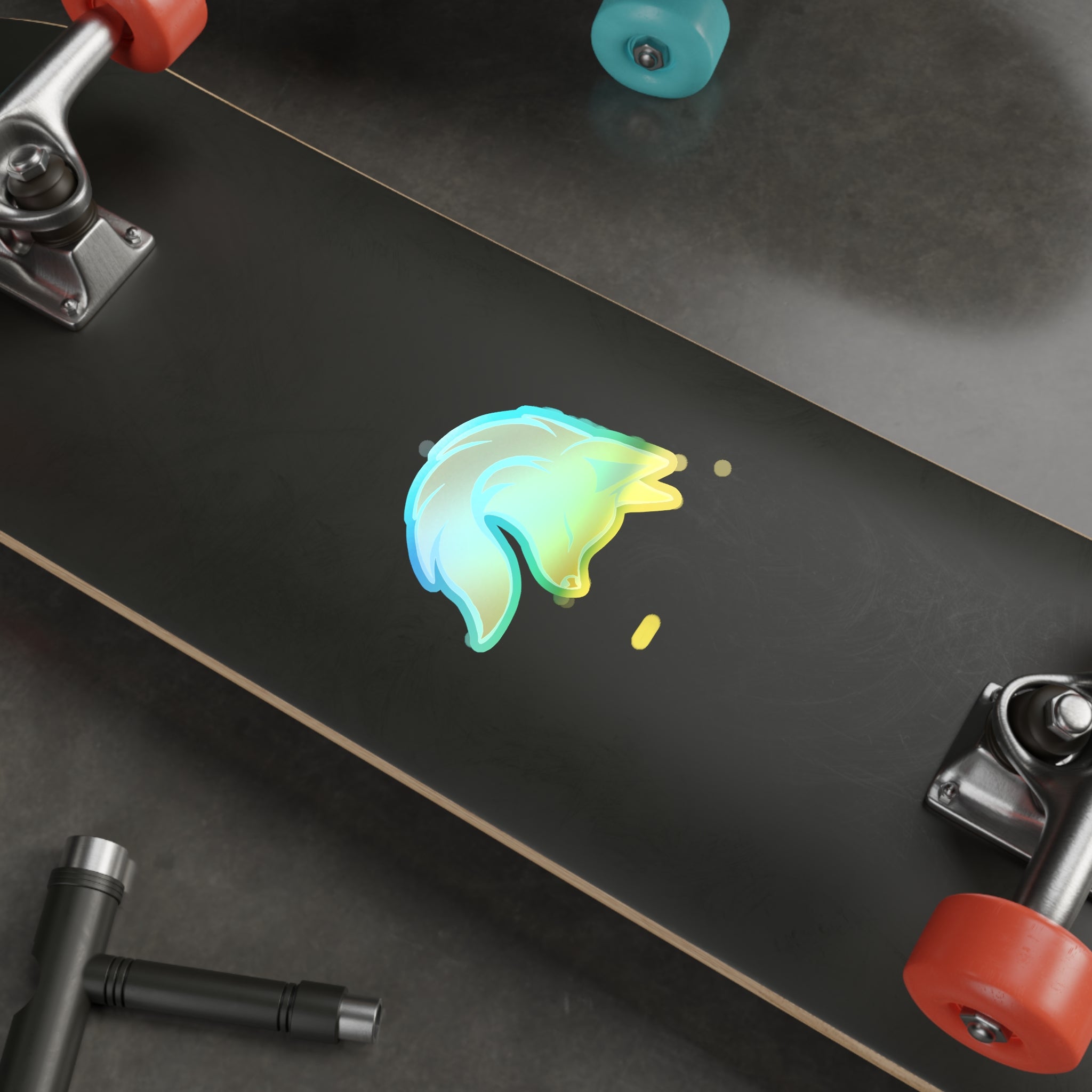 Holographic Fox Head Die-Cut Sticker — Iridescent Vinyl Skateboard Decals