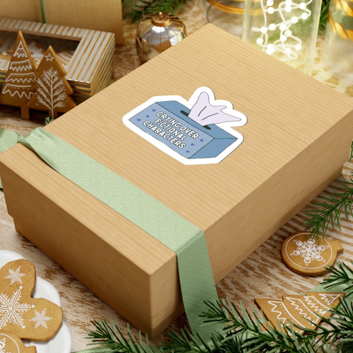 Crying Over Fictional Characters Sticker - Cute Tissue Box Decal for Fans