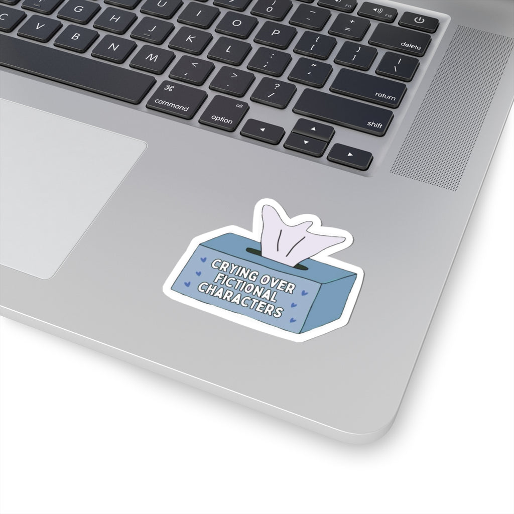 Crying Over Fictional Characters Sticker - Cute Tissue Box Decal for Fans