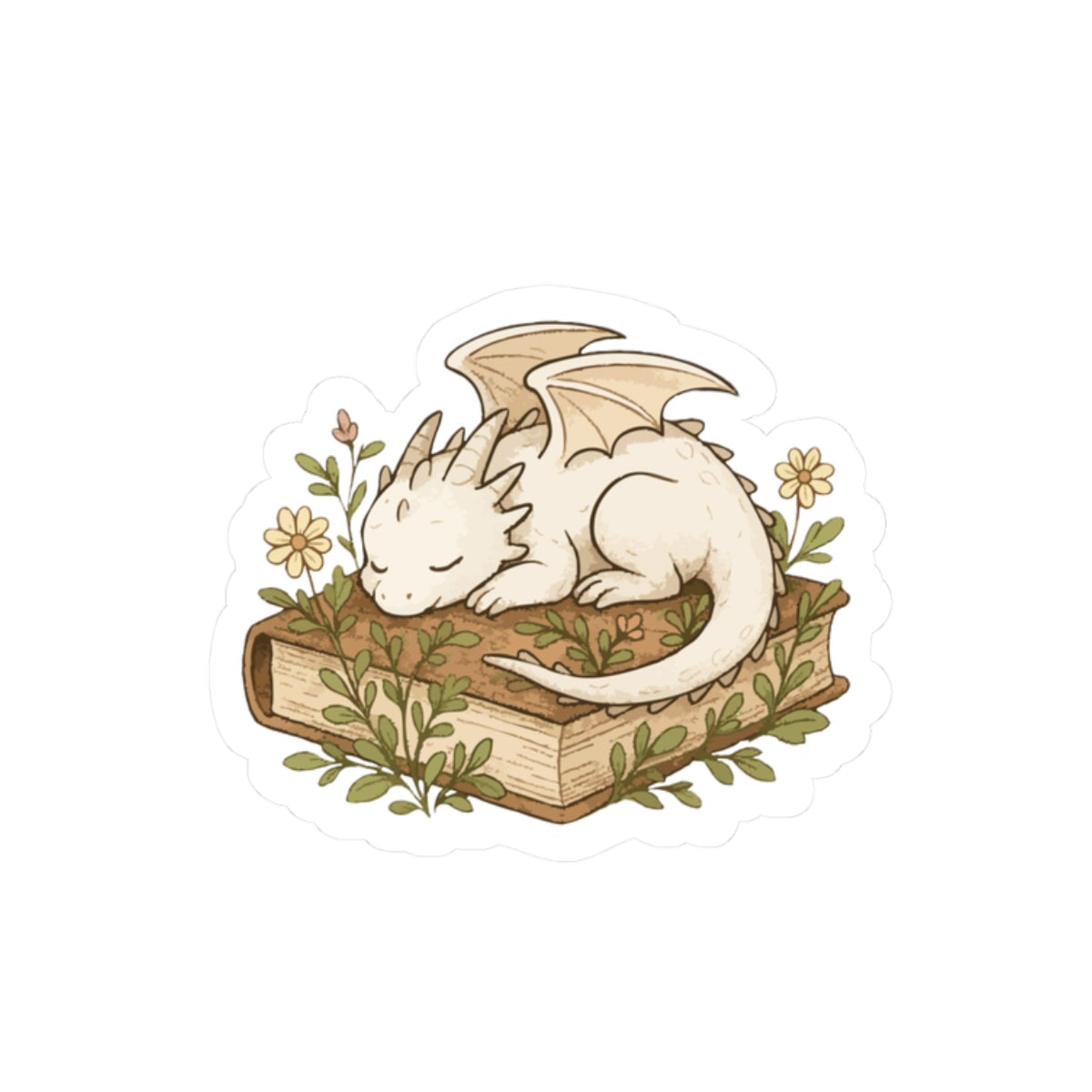 Sleeping Dragon on Book Sticker — Cute Fantasy Laptop Decal