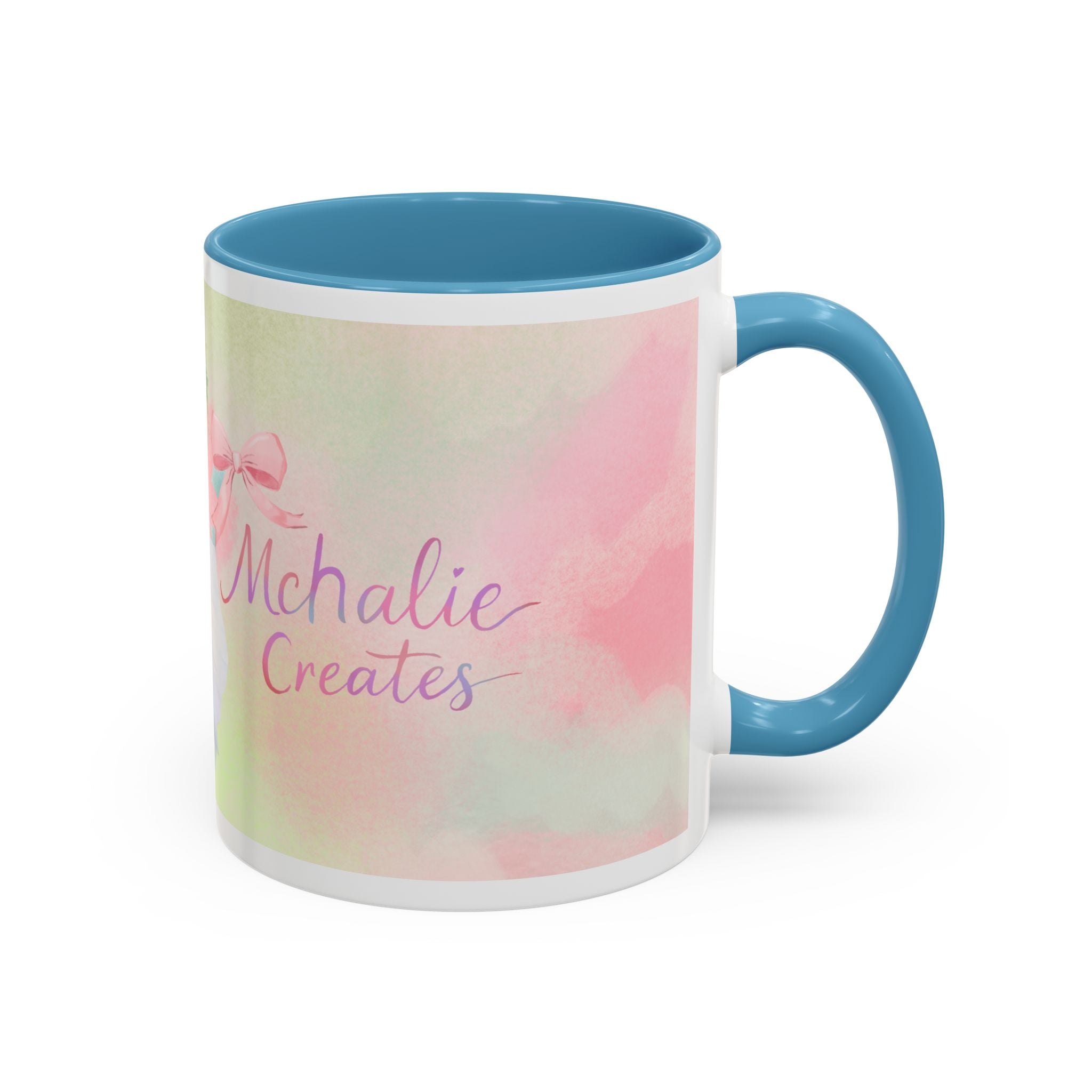 Pastel Floral Accent Coffee Mug — "Mchalie Creates" Artist Logo