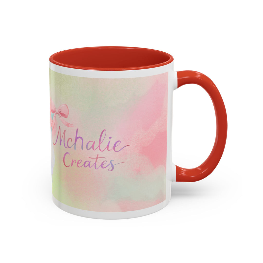 Pastel Floral Accent Coffee Mug — "Mchalie Creates" Artist Logo