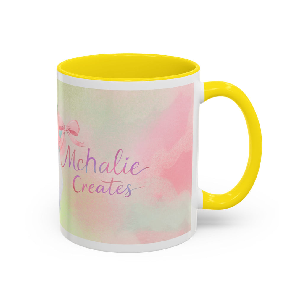 Pastel Floral Accent Coffee Mug — "Mchalie Creates" Artist Logo