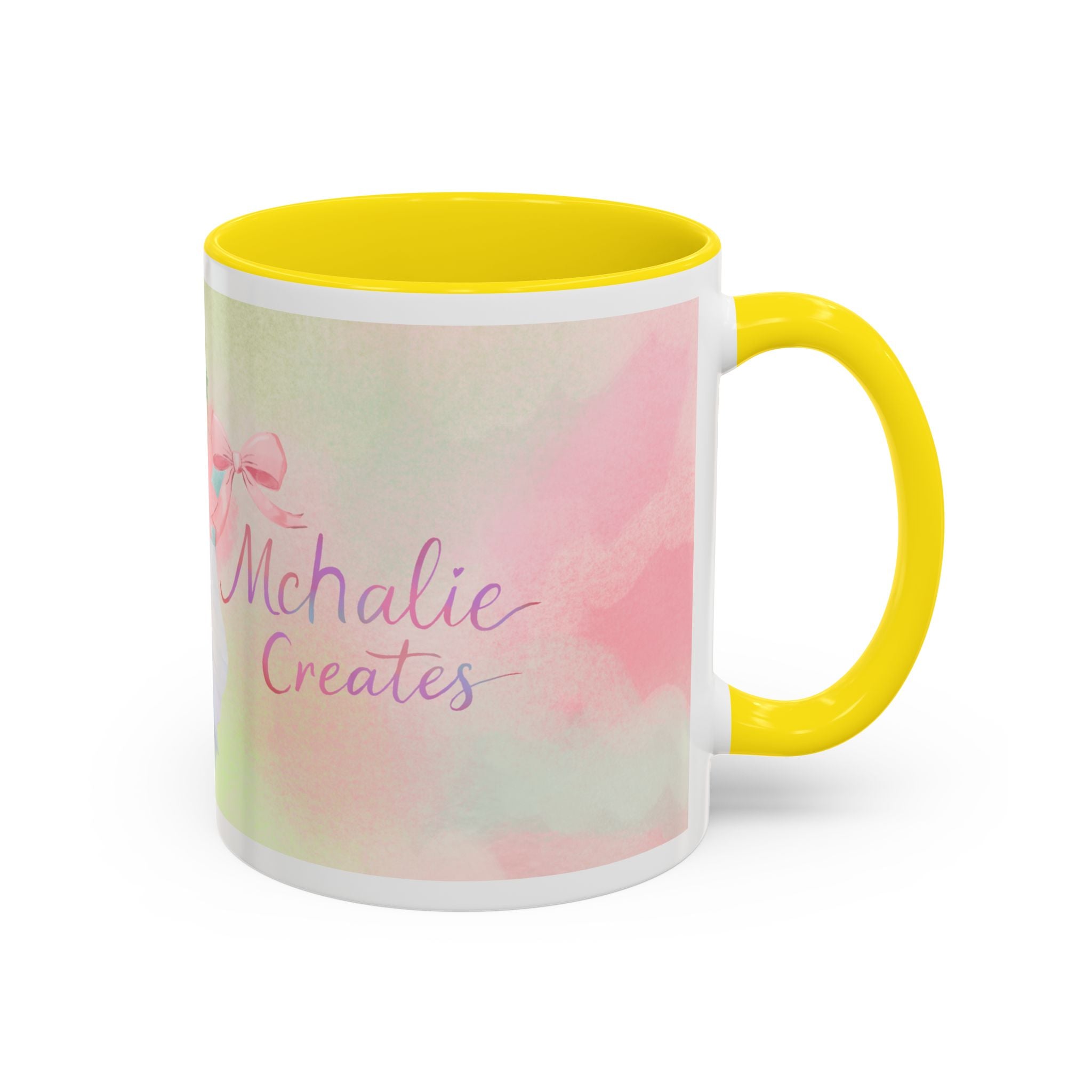 Pastel Floral Accent Coffee Mug — "Mchalie Creates" Artist Logo