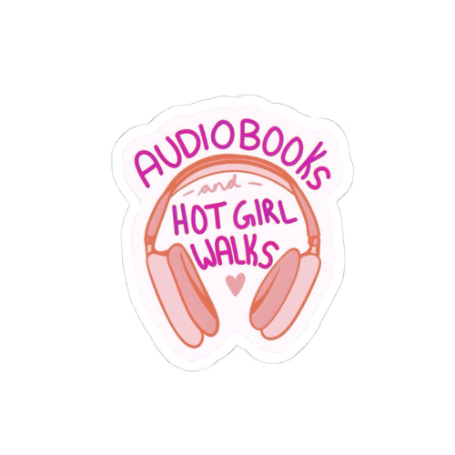Audiobooks & Hot Girl Walks Sticker Cute Pink Headphones Sticker