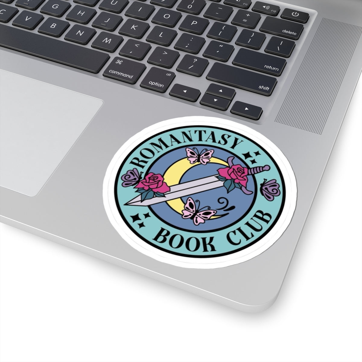 Romantasy Book Club Sticker — Sword, Roses & Butterflies Laptop Decal