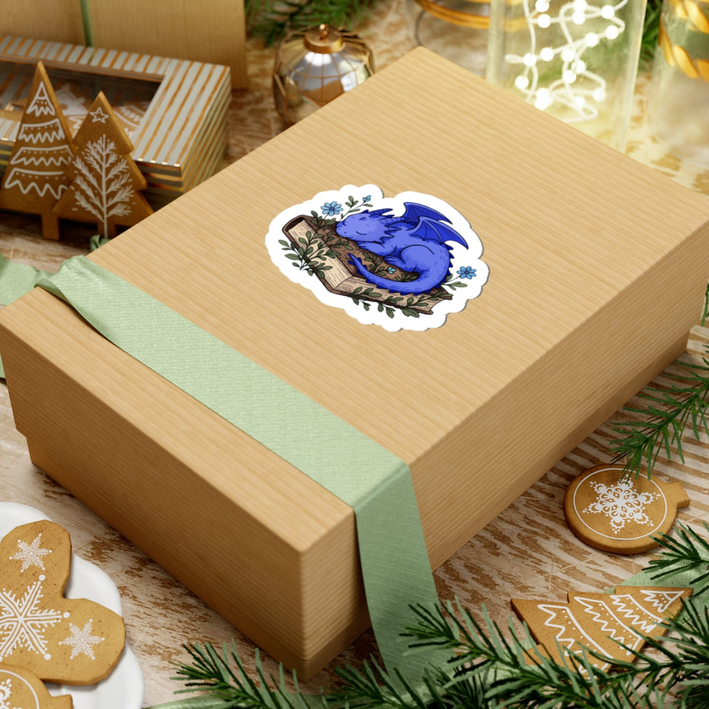 Sleeping Blue Dragon Sticker on Books — Cute Fantasy Bookish Vinyl