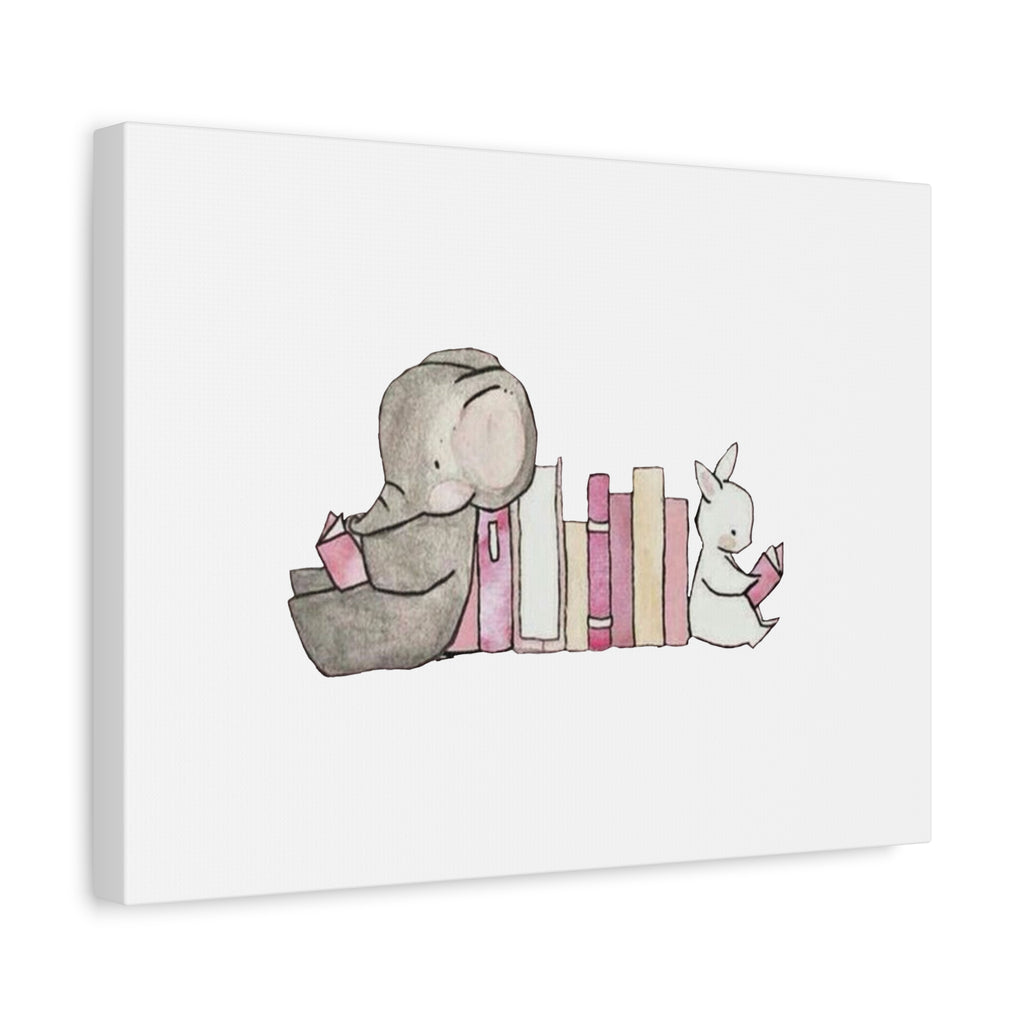 Nursery Storytime Canvas Print Elephant & Bunny Reading Wall Art