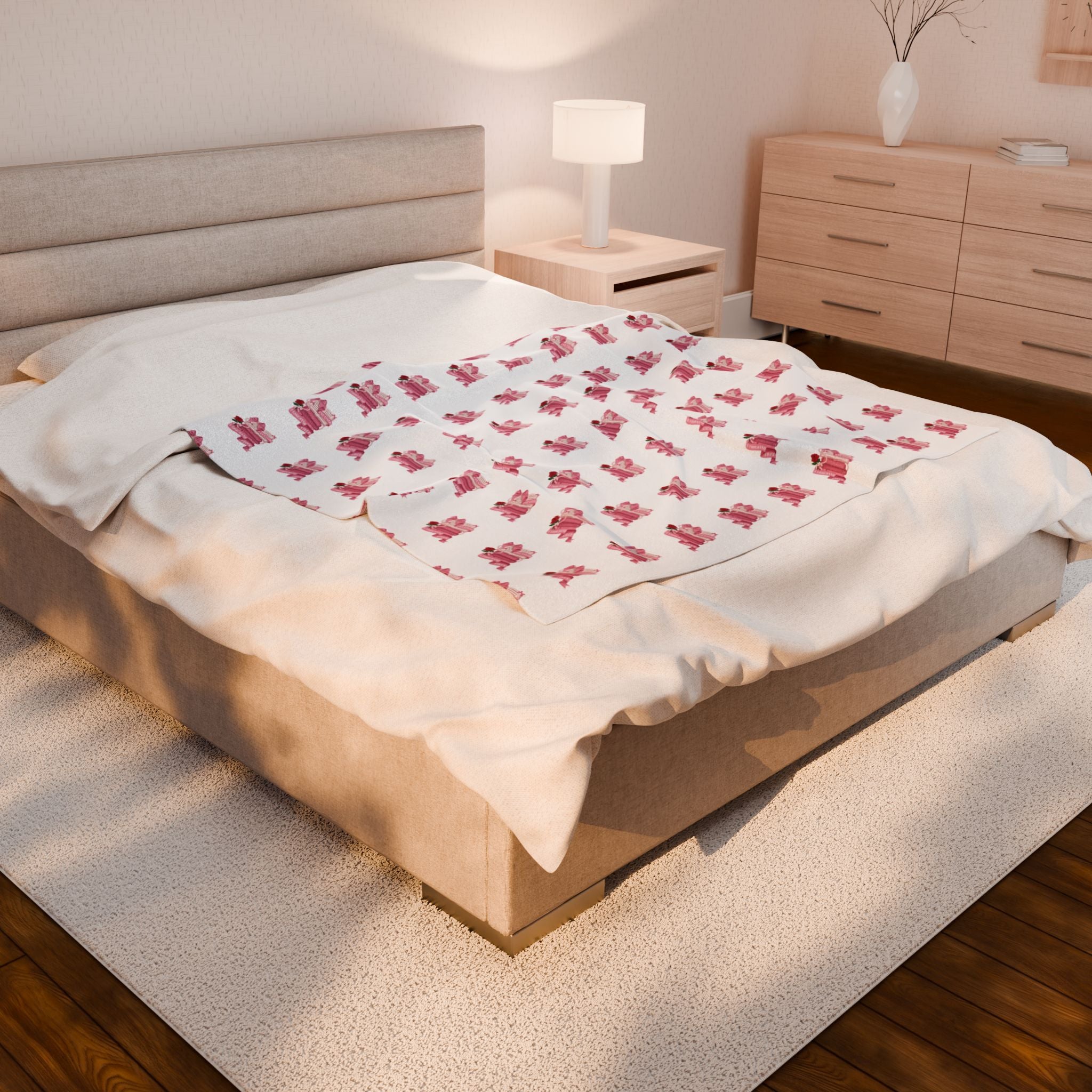 Plush Blanket — Pink Floral Bunny Repeat Velveteen Throw