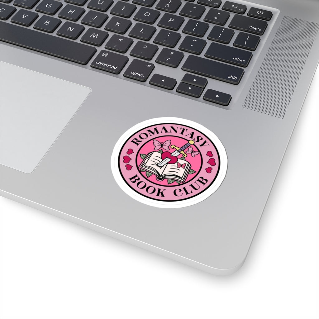 Romantasy Book Club Sticker — Pink Heart & Dagger Kiss-Cut Sticker for Readers
