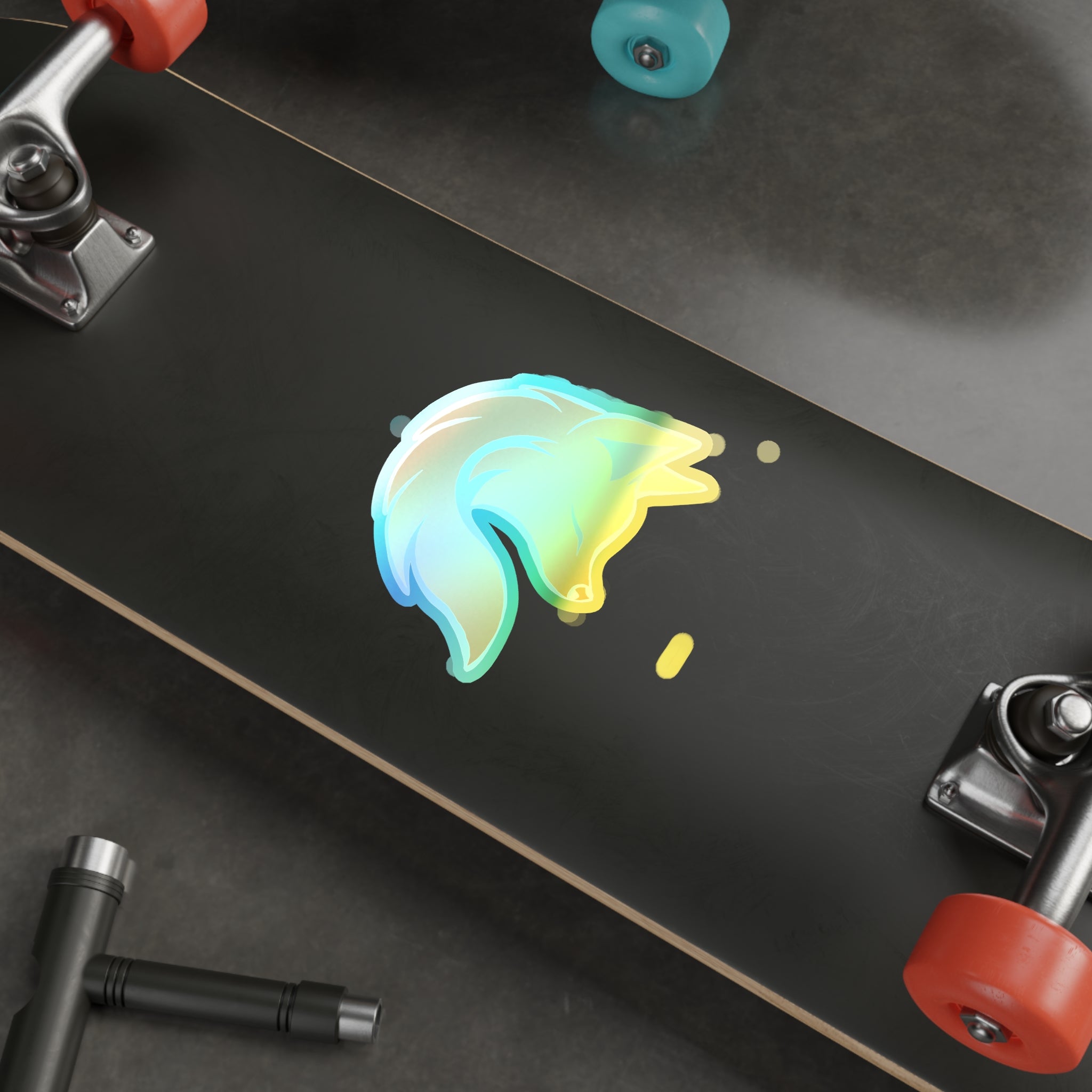 Holographic Fox Head Die-Cut Sticker — Iridescent Vinyl Skateboard Decals