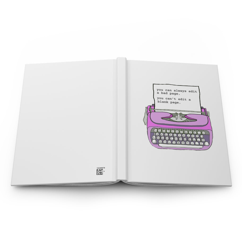 Hardcover Journal — Retro Pink Typewriter "You can always edit a bad page" Notebook