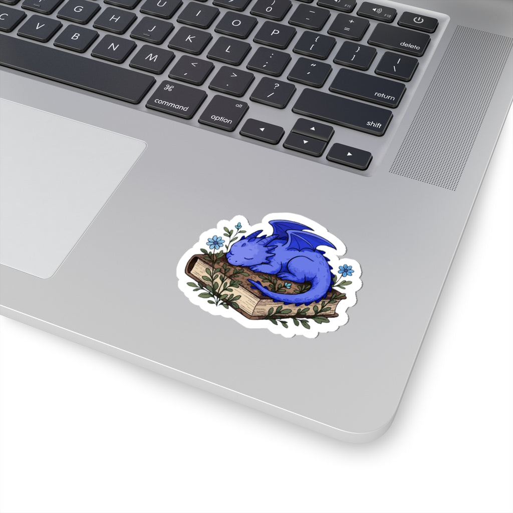 Sleeping Blue Dragon Sticker on Books — Cute Fantasy Bookish Vinyl