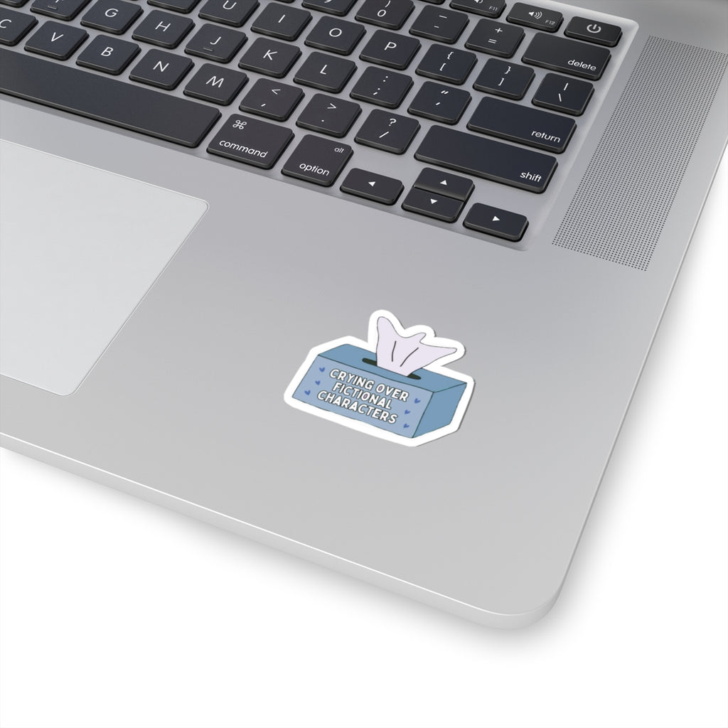 Crying Over Fictional Characters Sticker - Cute Tissue Box Decal for Fans
