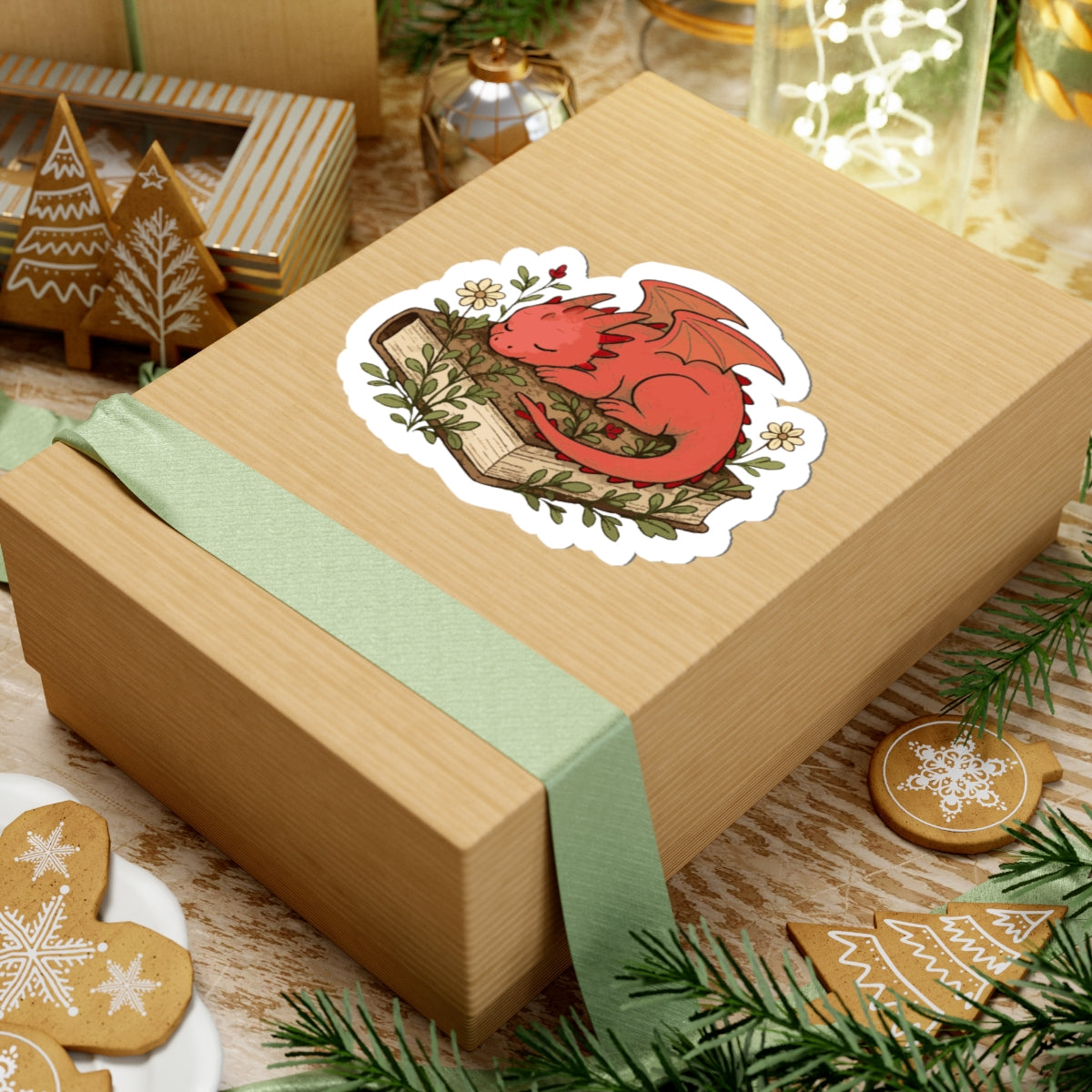 Sleeping Dragon on Books Stickers — Cute Red Dragon for Laptops, Journals & Gifts