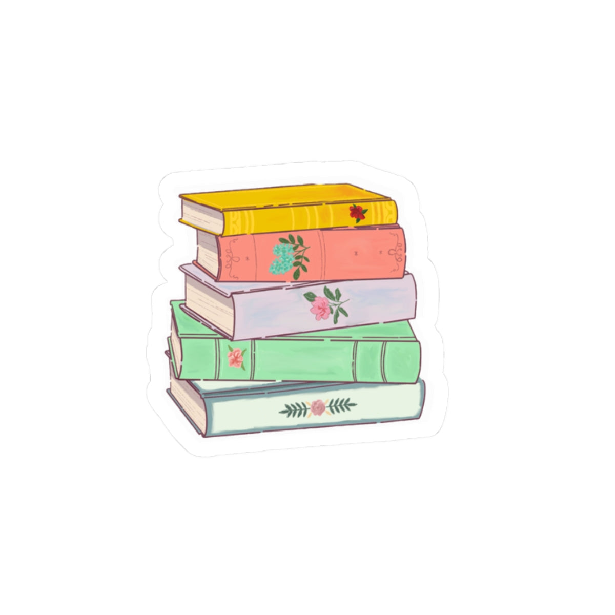 Stacked Floral Books Sticker Cute Vintage Booklover Decal