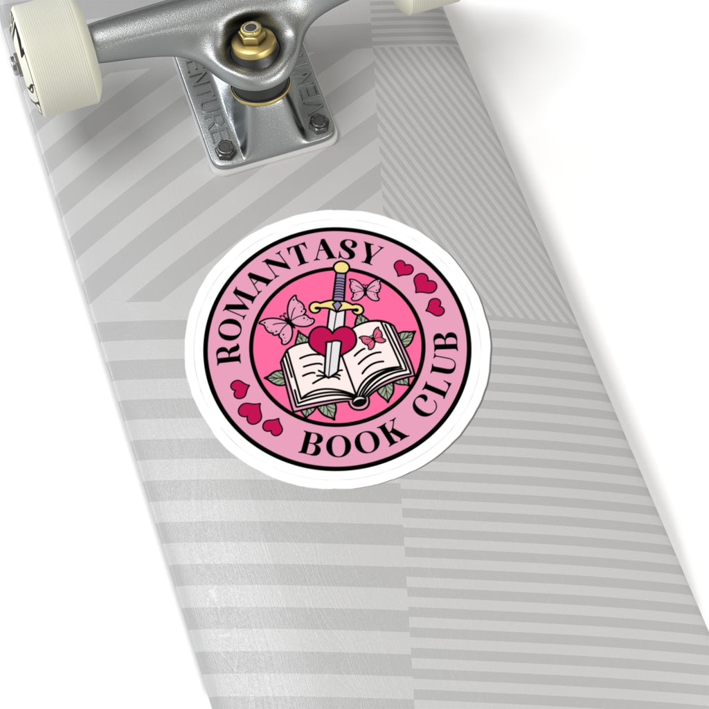 Romantasy Book Club Sticker — Pink Heart & Dagger Kiss-Cut Sticker for Readers