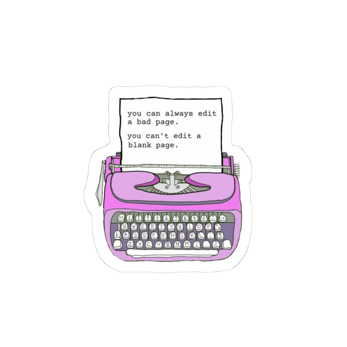 Typewriter Sticker 'You Can Always Edit a Bad Page' Pink Vintage Laptop Decal for Writers & Students