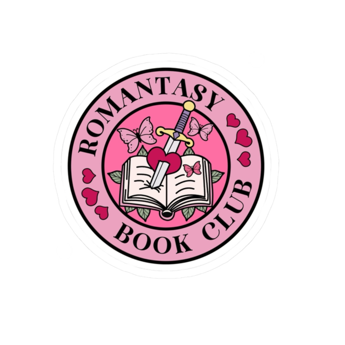 Romantasy Book Club Sticker — Pink Heart & Dagger Kiss-Cut Sticker for Readers