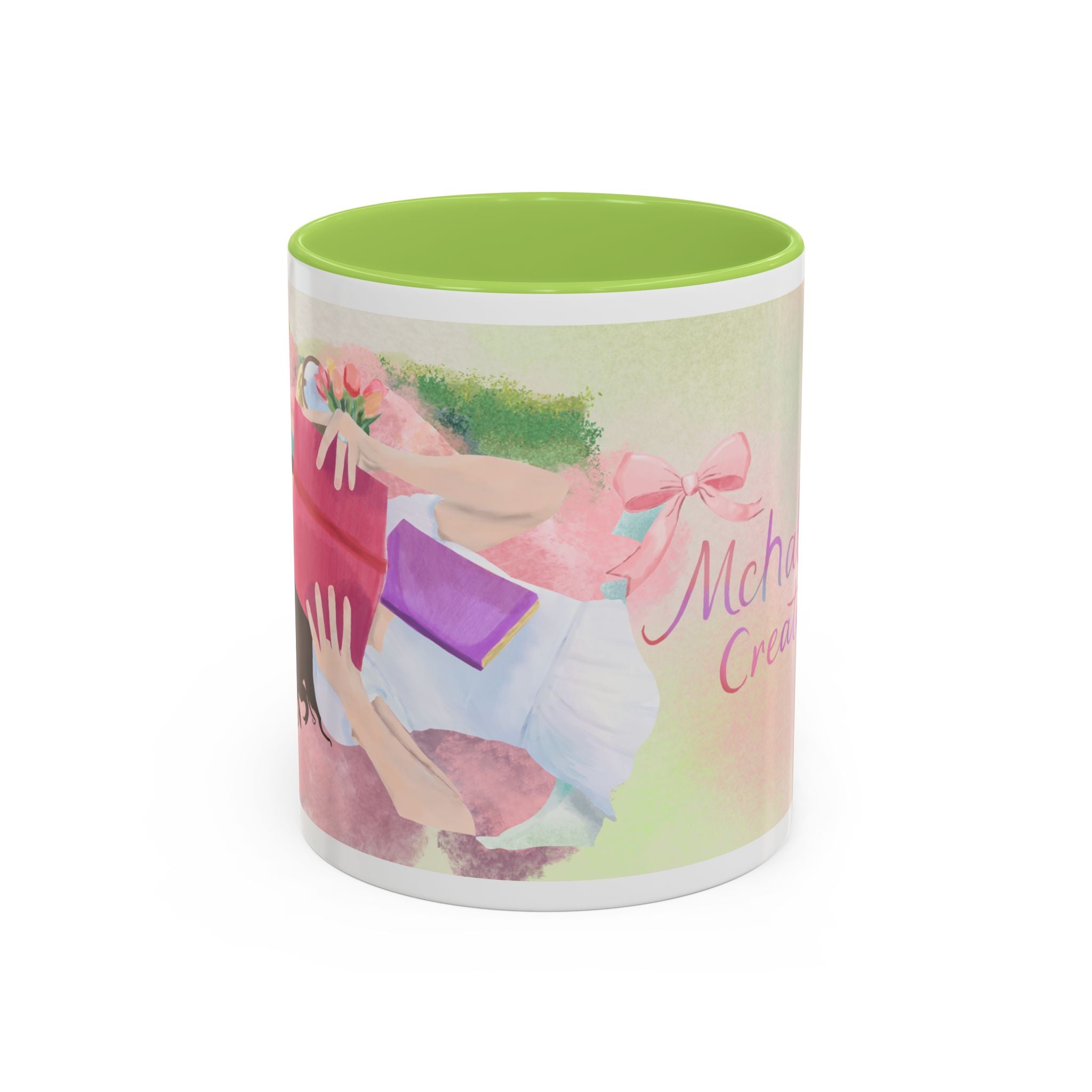 Pastel Floral Accent Coffee Mug — "Mchalie Creates" Artist Logo