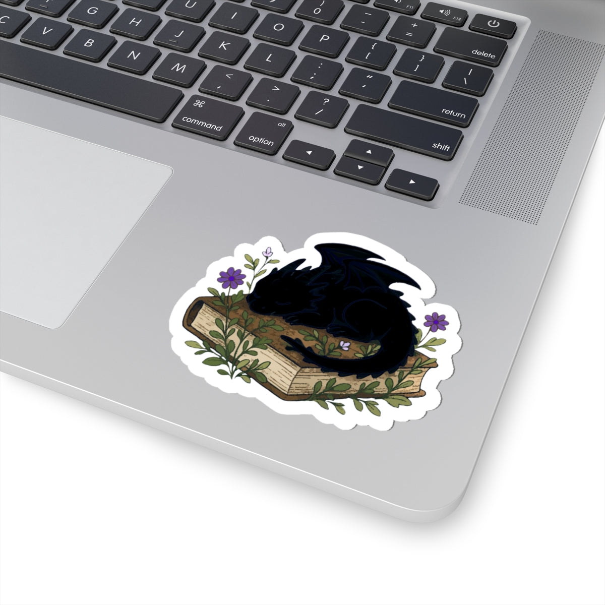 Dragon on book Sticker — Cute Sleeping Black Dragon Sticker for Laptops & Journals