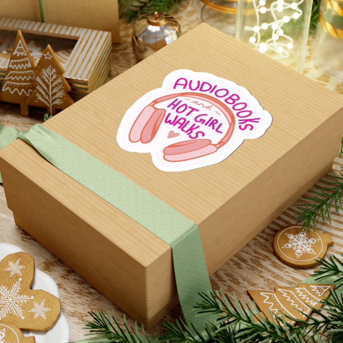Audiobooks & Hot Girl Walks Sticker Cute Pink Headphones Sticker