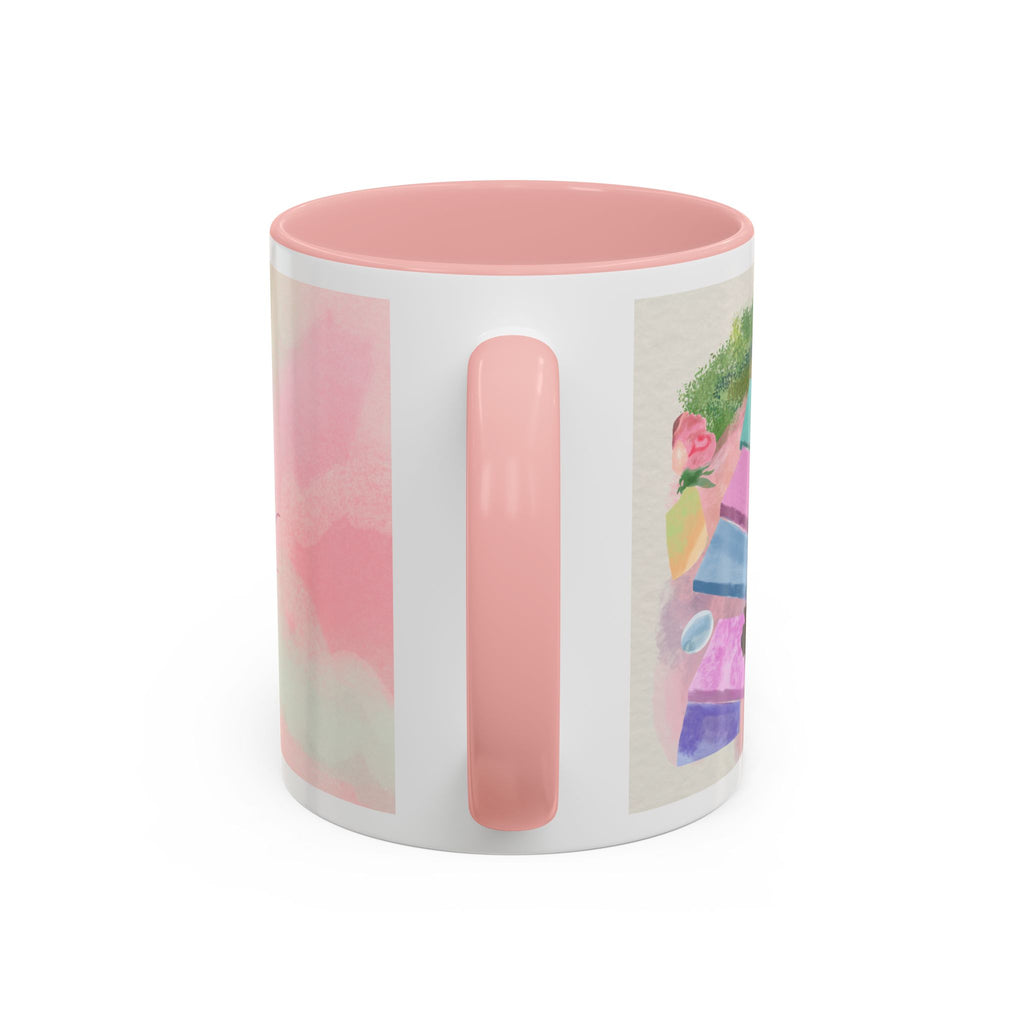 Pastel Floral Accent Coffee Mug — "Mchalie Creates" Artist Logo