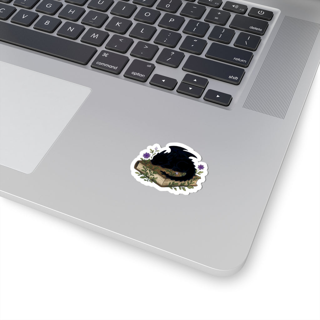 Dragon on book Sticker — Cute Sleeping Black Dragon Sticker for Laptops & Journals
