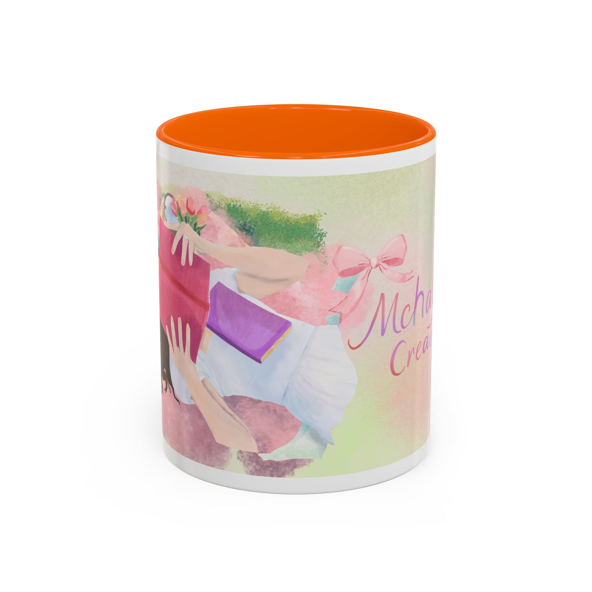 Pastel Floral Accent Coffee Mug — "Mchalie Creates" Artist Logo