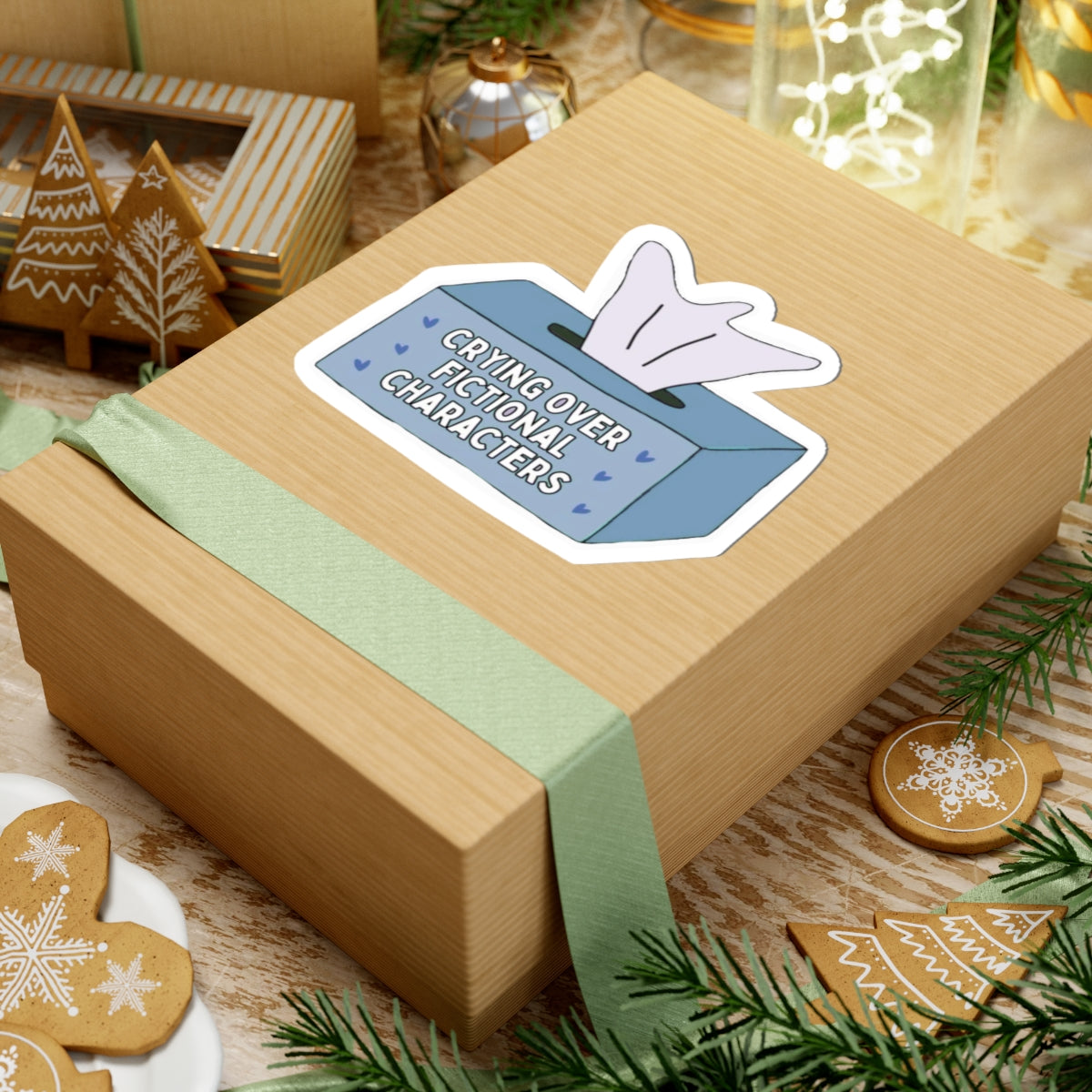 Crying Over Fictional Characters Sticker - Cute Tissue Box Decal for Fans