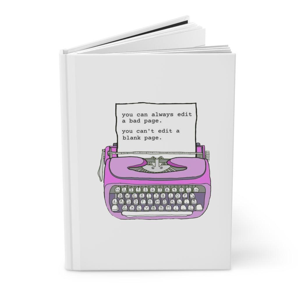 Hardcover Journal — Retro Pink Typewriter "You can always edit a bad page" Notebook