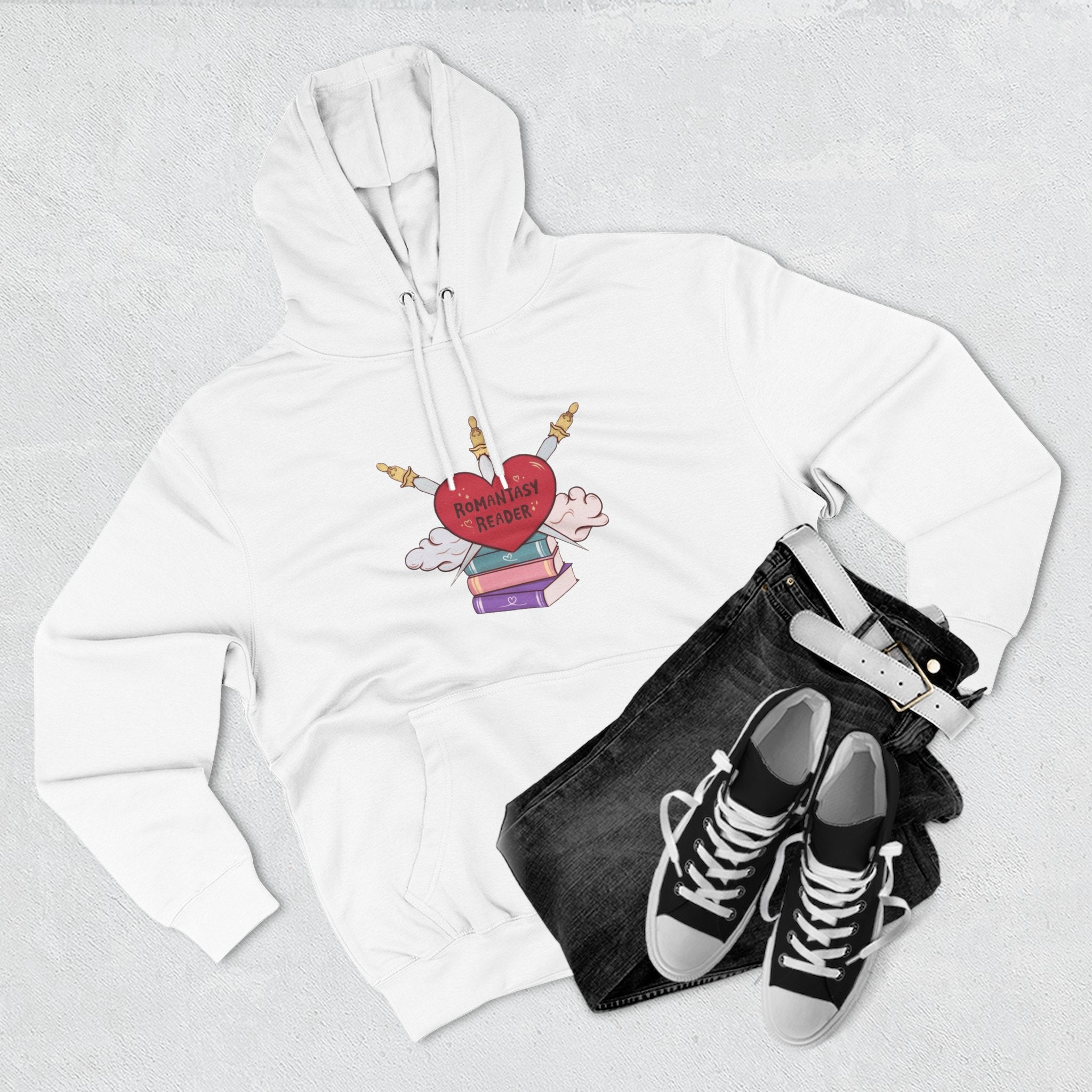 Romantic Reader Hoodie — Heart & Books Fleece Pullover