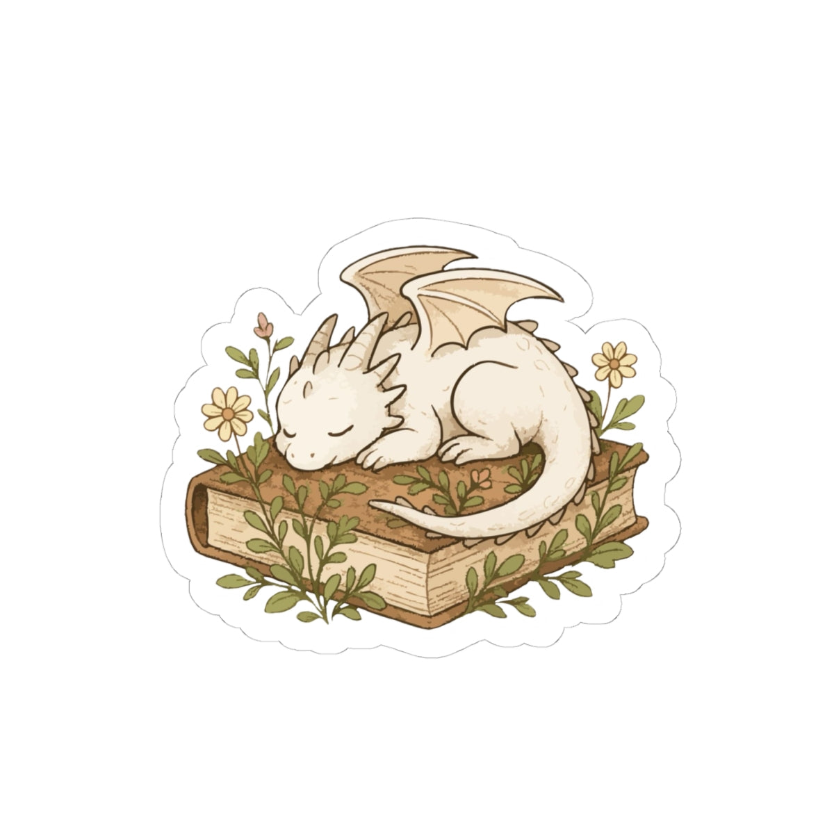 Sleeping Dragon on Book Sticker — Cute Fantasy Laptop Decal