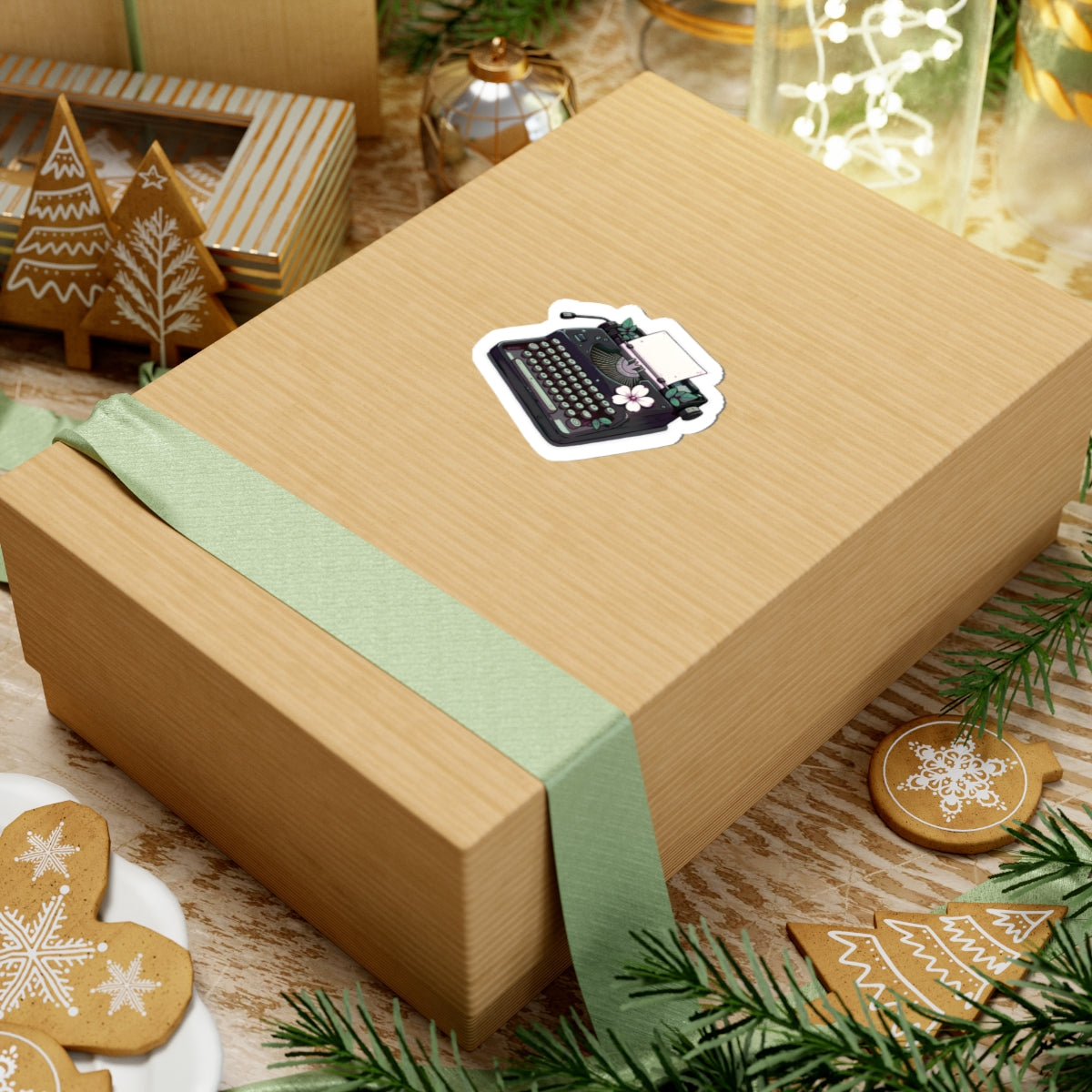 Vintage Typewriter Book ticker — Floral Retro Writer Laptop Decal